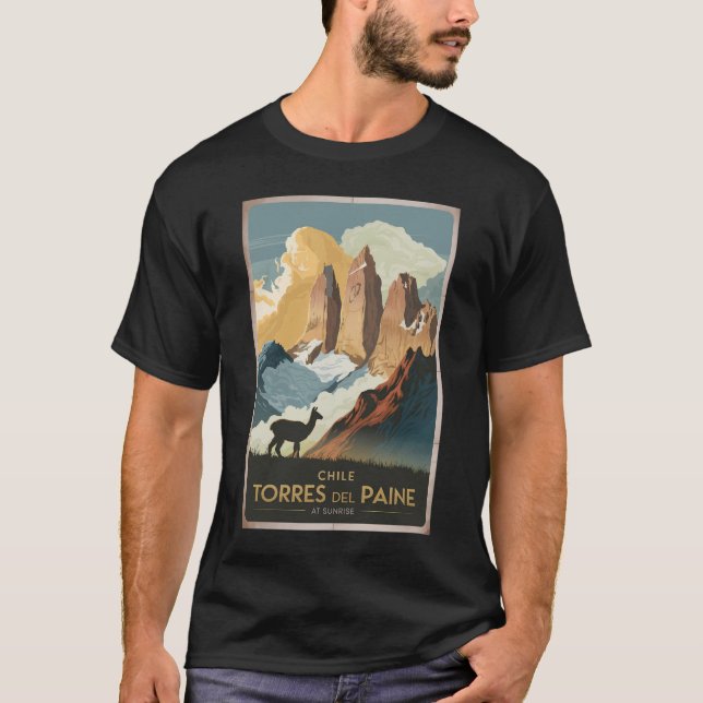 Camiseta Torres del Paine Chile Illustration Travel Art (Frente)