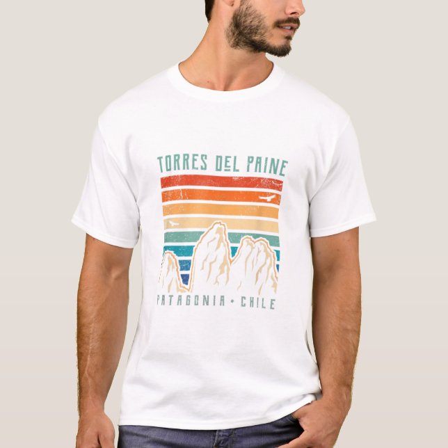 Camiseta Torres del Paine T Shirt Retro Chile Mountain Hiki (Frente)