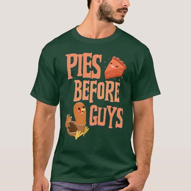 Camiseta Tortas Antes da Janta de Ação de Graças Engraçado  (Frente)