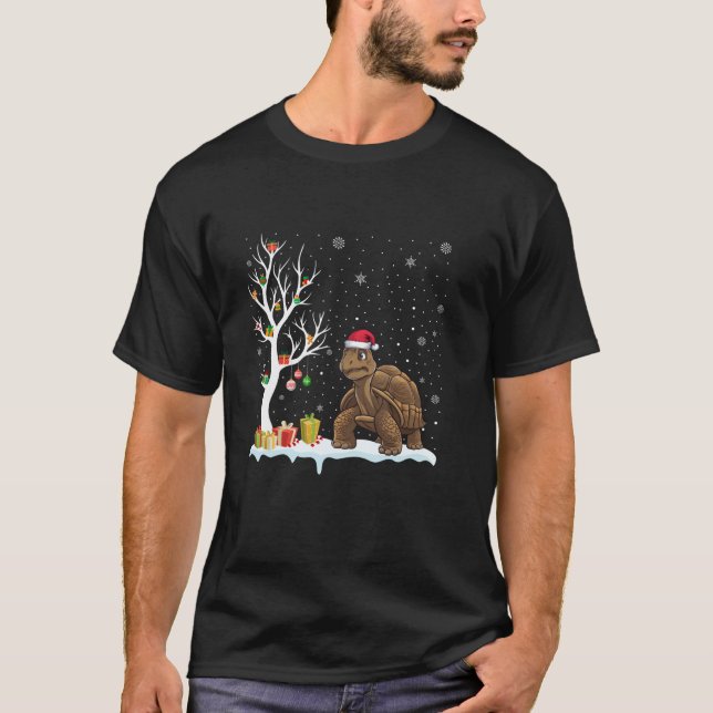 Camiseta Tortoise Santa Hera Árvore Festiva Natal Claro Pa (Frente)