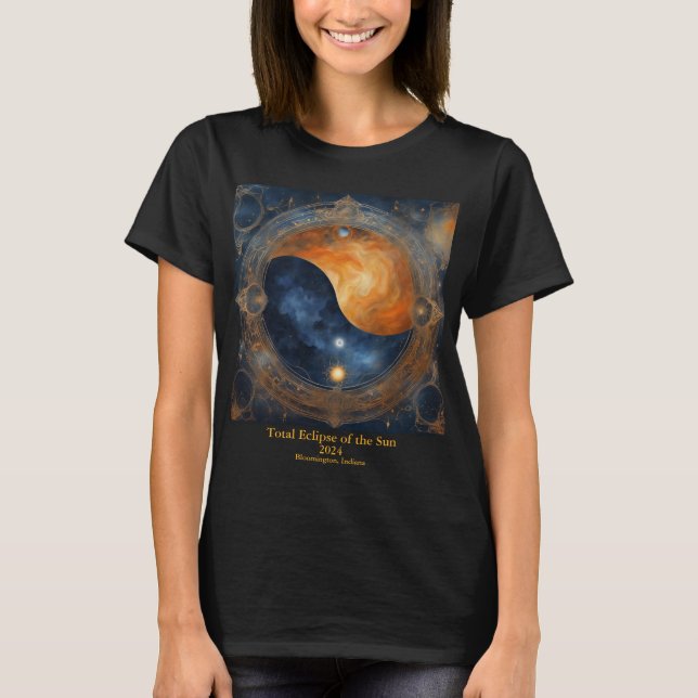 Camiseta Total de Eclipes Solares Seu Nome de Texto Místico (Frente)