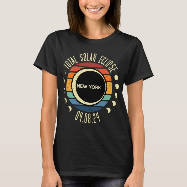 Camiseta Total de Eclipse Solar Nova Iorque Retro 04.08.24  (Frente)