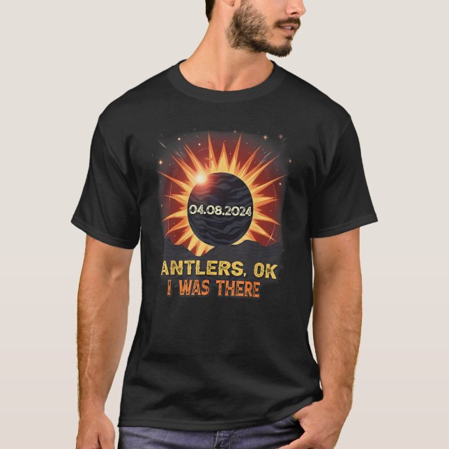 Camiseta Total de Eclipse Solar Retrorando Antlers Oklahoma (Frente)