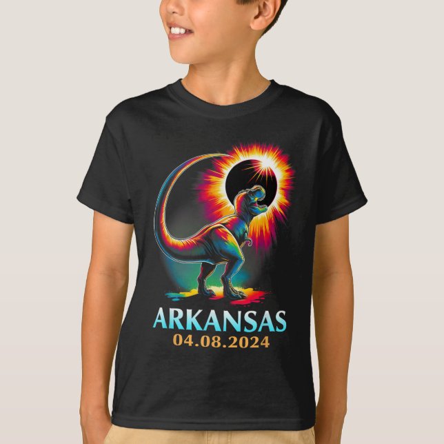 Camiseta Total do Arkansas Total Solar Eclipse 2024 T Rex D (Frente)
