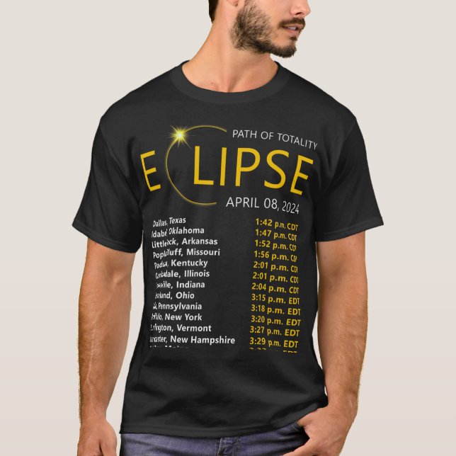 Camiseta Total do Eclipse Solar Apirl 08 2024 Mapa Eclipse  (Frente)
