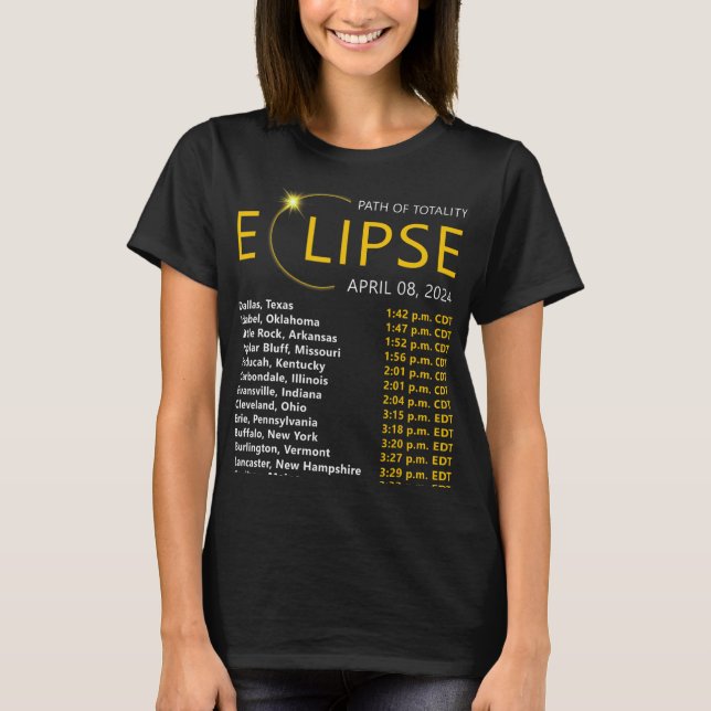 Camiseta Total do Eclipse Solar Apirl 08 2024 Mapa Eclipse  (Frente)