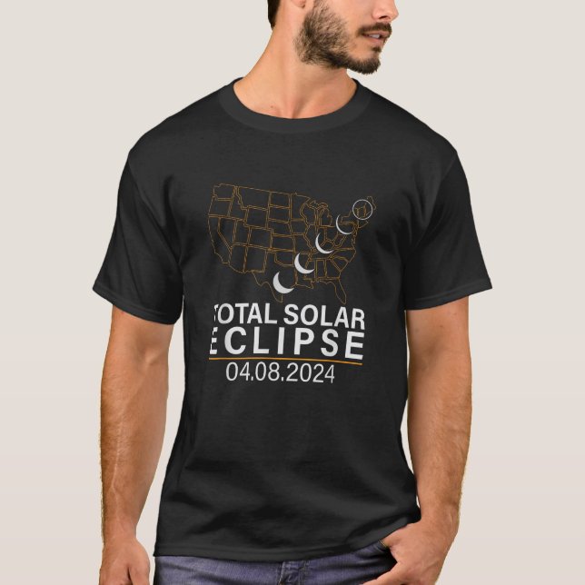 Camiseta Total Solar Eclipse 2024 América EUA Mapa 04 08 20 (Frente)