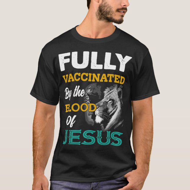 Camiseta Totalmente vacinado pelo sangue de Jesus lion Pull (Frente)