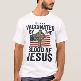 Camiseta Totalmente Vacinado pelo Sangue de Jesus Patriótic