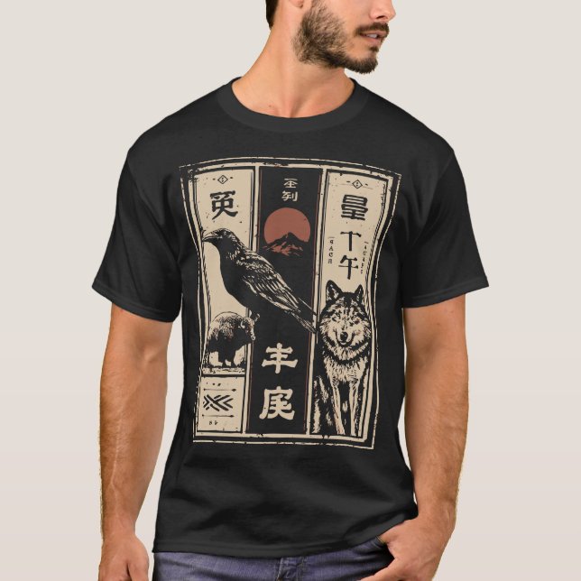Camiseta Totem da Selvagem - Poster Raven Bison Wolf (Frente)