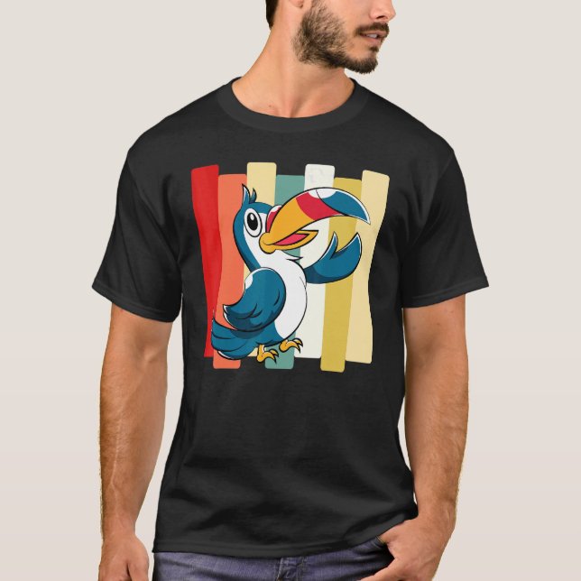 Camiseta Toucador Tropical Retro de Pássaro Zoológico Anima (Frente)