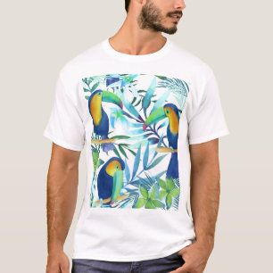 Camiseta Toucanos Tropicais: Padrão De Flor Exótico.