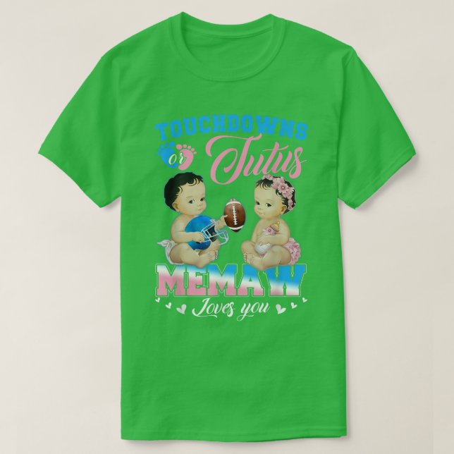 Camiseta Touchdowns ou Tutus Memaw ama a Revelação de Gêner (Frente do Design)