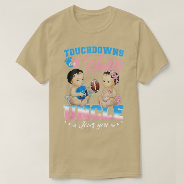 Camiseta Touchdowns ou Tutus Tio ama sua Revelação de Gêner (Frente do Design)