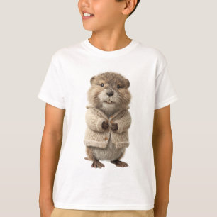 Camiseta Toupeira Adorável com Cardigan de Tricô