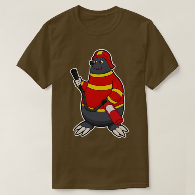Camiseta Toupeira como Bombeiro com Extintor de Incêndio (Frente do Design)