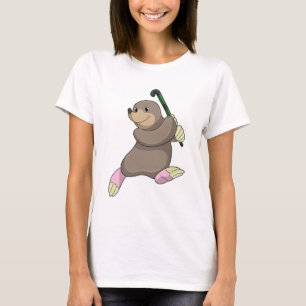 Camiseta Toupeira no hóquei com taco de hóquei