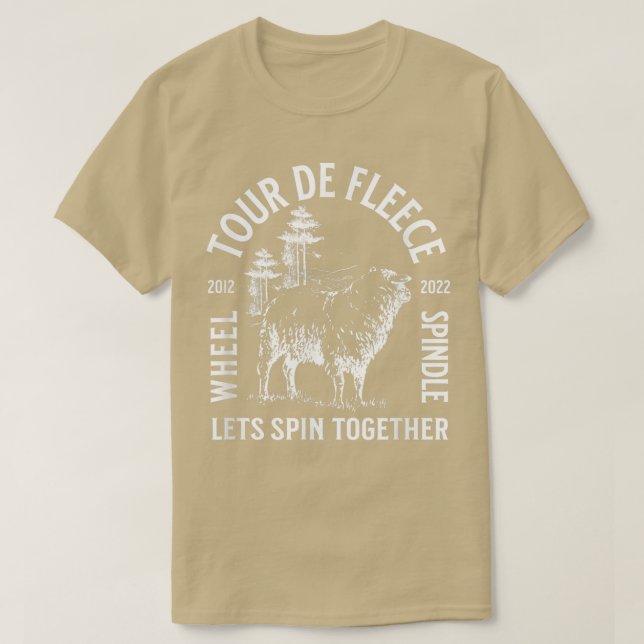 Camiseta Tour de Fleece Fiber para Girar Rodas Handspin (Frente do Design)