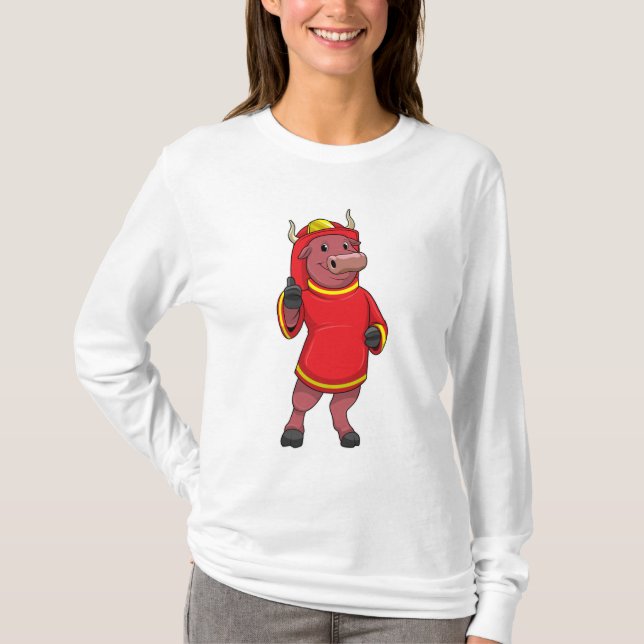 Camiseta Touro como Bombeiro com Capacete (Frente)