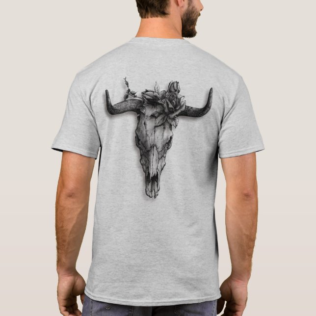Camiseta Touro Crânio e Rosa (Traseira) (Verso)