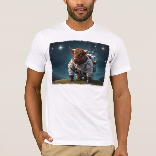 Camiseta Touro Cute Angus em um Spacesuit (Frente)