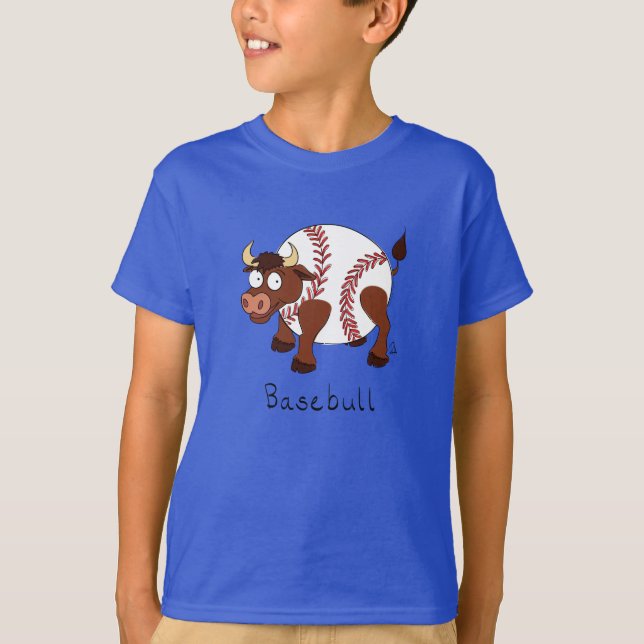 Camiseta Touro de desenho para crianças de beisebol Cute (Frente)