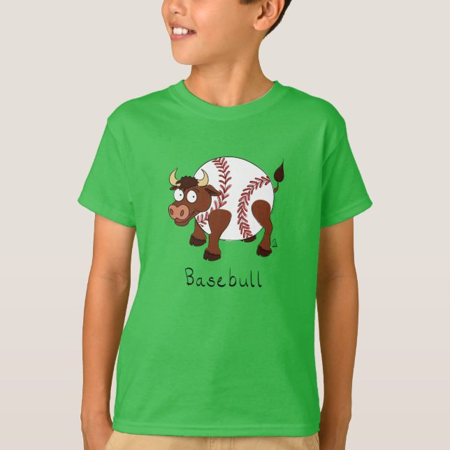 Camiseta Touro de desenho para crianças de beisebol Cute (Frente)
