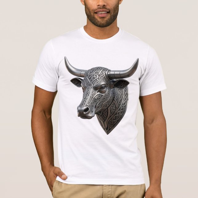 Camiseta Touro de Prata Céltico Cabeça Viking Céltico (Frente)