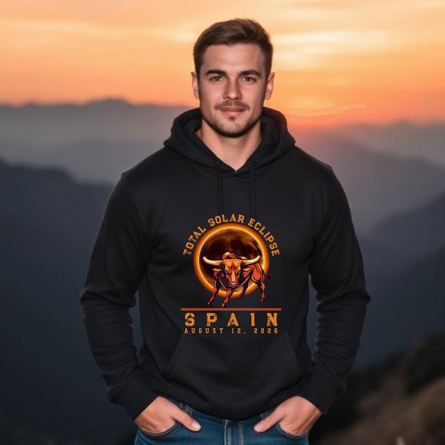 Camiseta Touro do Eclipse Solar Total - Espanha 20 (Total Solar Eclipse- 2026 Spain with a Bull Hoodie )