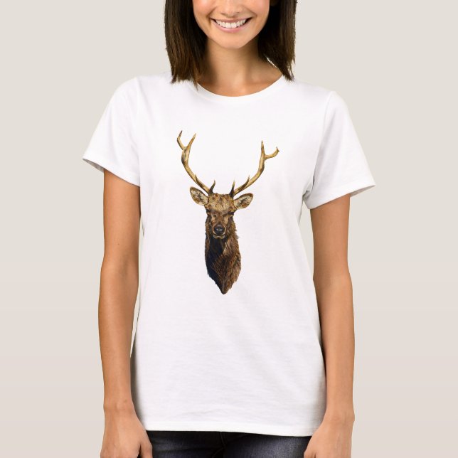 Camiseta Touro Elk Cabeça Natureza animal Arte selvagem (Frente)
