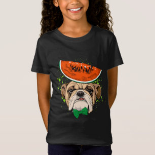 Camiseta Touro Engraçado Cachorro Vestindo Fruta de melanci
