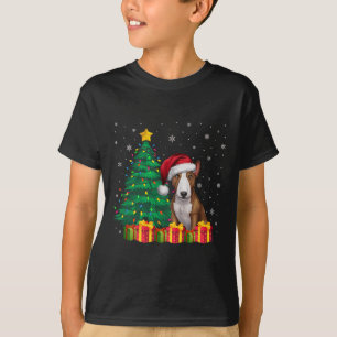 Camiseta Touro Feio Terrier Santa Hat Luzes de Natal Cão L