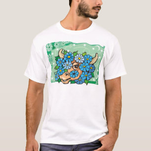 Camiseta Touro Floral Taurus com Flores Azuis