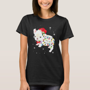 Camiseta Touro Francês Cachorro Natal Luz Xmas Pai Mãe