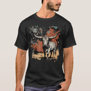Camiseta Touro Longhorn Ocidental Vaca Couro de Vaca
