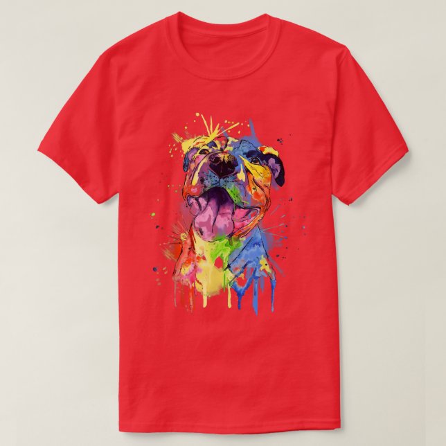 Camiseta Touro-Pop de-Arte-Bonita-Touro-Pitbull Cão-Lover-O (Frente do Design)