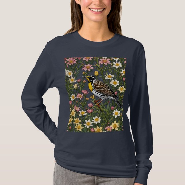 Camiseta Toutinegra Ocidental Cercada pela Flor de Bitterro (Frente)