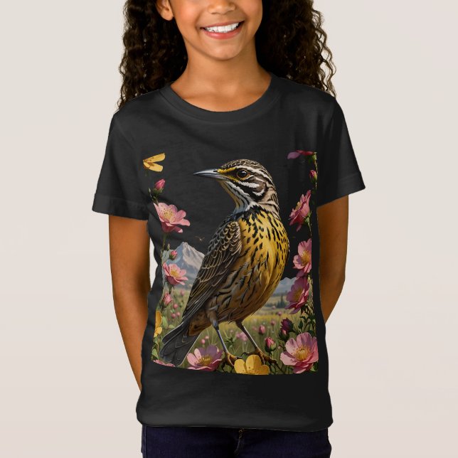 Camiseta Toutinegra Ocidental Comum Cercada por Pradaria  (Frente)