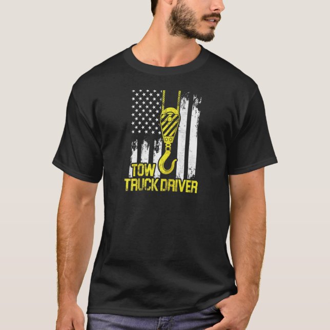 Camiseta Tow Truck Driver Usa Flag Trucker Raglan (Frente)