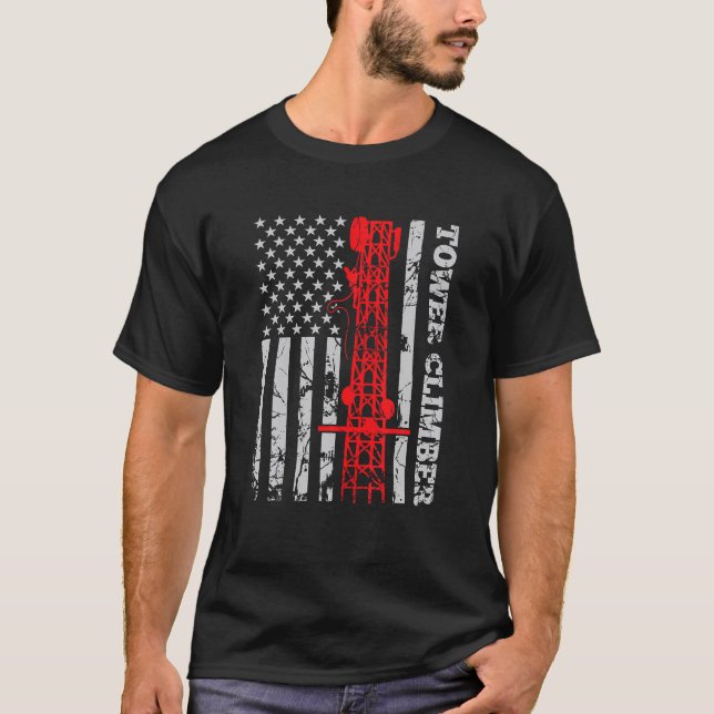 Camiseta Tower Climber USA Flag Tower Clima Cell Site Tec (Frente)