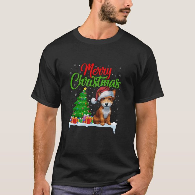 Camiseta Tox Terrier Cão Cachorro Árvore de Natal Luzes Xma (Frente)
