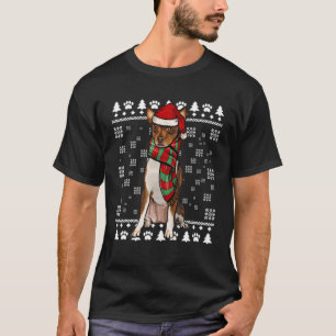 Camiseta Toy Fox Terrier Dog Santa Hat Natal Feio Natal