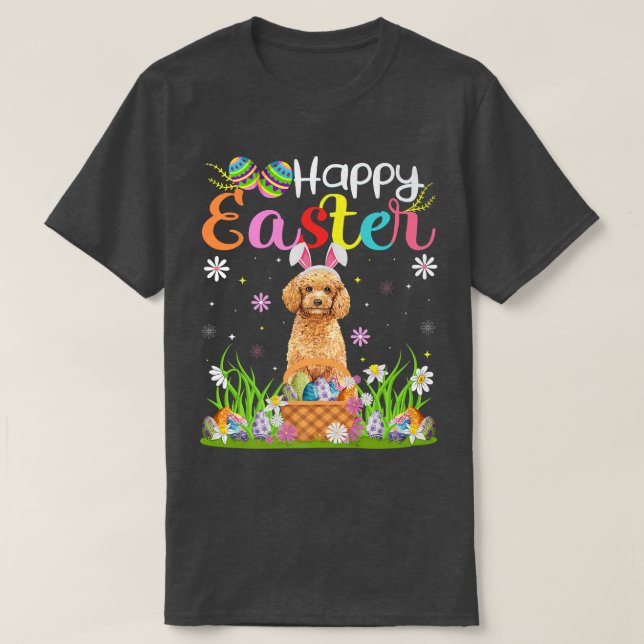 Camiseta Toy Poodle Dog Bunny Egg Hunt Engraçado Toy Poodle (Frente do Design)