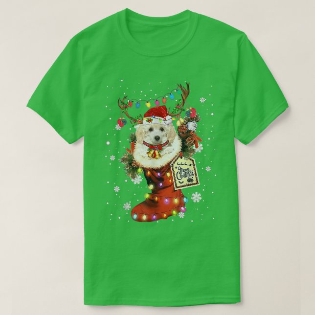 Camiseta Toy Poodle Xmas Boot Natal Sock Winter Neve (Frente do Design)