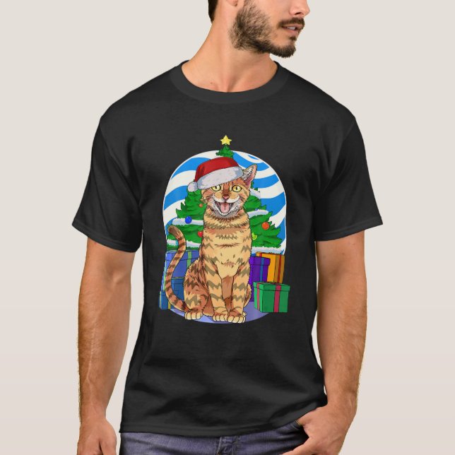 Camiseta Toyger Cat Engraçado Papais noeis de Natal Decênci (Frente)