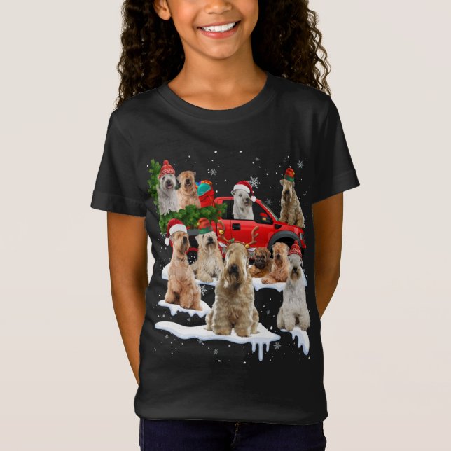 Camiseta Tr de Natal de Caminhão Vermelho Terrier com reves (Frente)