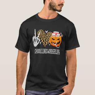 Camiseta Trabalhador Clínico Escolar Paz Ama Pumpkin Hallow
