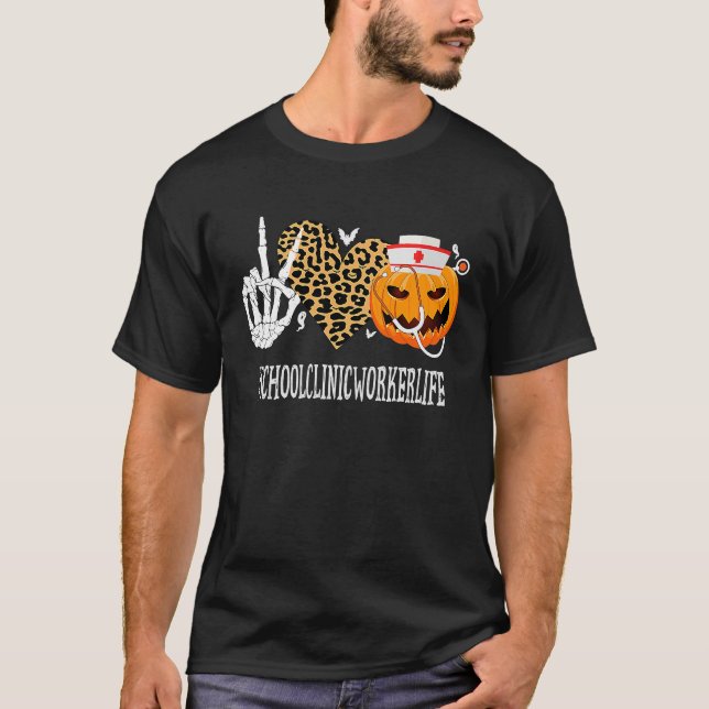 Camiseta Trabalhador Clínico Escolar Paz Ama Pumpkin Hallow (Frente)