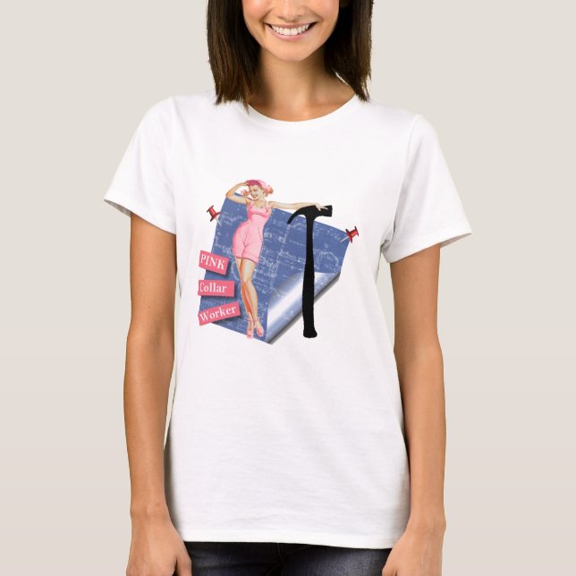 Camiseta Trabalhador cor-de-rosa do colar (Frente)