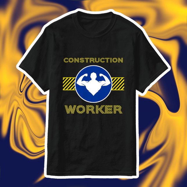 Camiseta Trabalhador de Construção Funny Bodybuilder Blue S (Bodybuilder Gym Humor - Construction Worker)